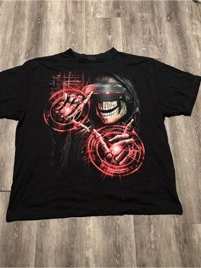 Y2K Spiral Direct Skull Blast Graphic T-Shirt Mens XXL 3XL Goth Grunge